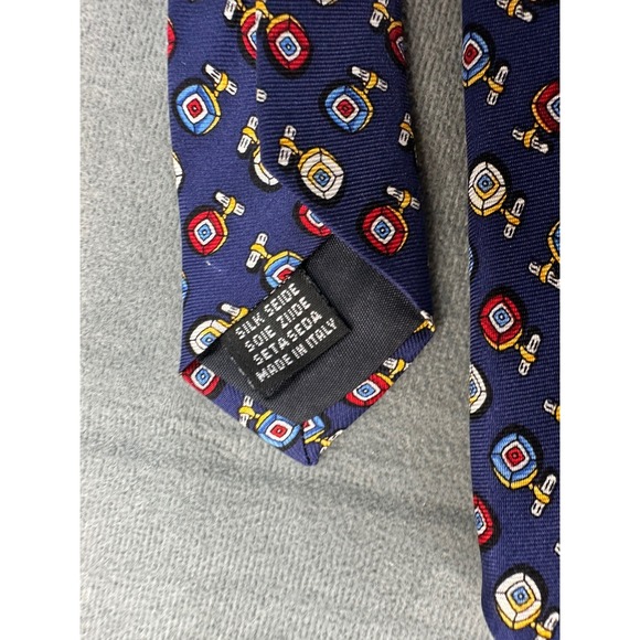 Louis Dell'Olio Mens Silk Tie Navy Blue Geometric Novelty Print Made in Italy - Picture 3 of 5